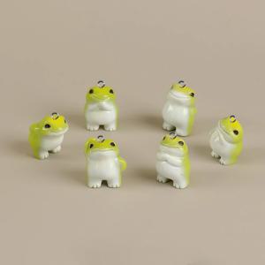 6개 재미있는 녹색 개구리 레진 참 동물 펜던트 DIY 폰 체인 열쇠고리 액세서리 쥬얼리 제작 재료