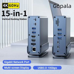 15 in 1 USB C 허브 4K 60Hz 타입 C 도킹 스테이션 (USB 3.0, HDMI, DisplayPort, PD 100W, RJ45, SD/TF, 오디오 3.5mm) 맥북 노트북용