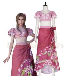 Aerith Gainsborough 코스프레 판타지 7 의상 여름 핑크 드레스 스커트 튜브 탑 귀여운 소녀 수영복 할로윈 카니발 슈트