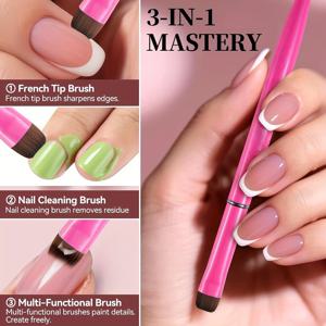 3 in 1 프렌치 네일 브러쉬, 다기능 브러쉬 헤드 - 정밀 네일 브러쉬, 젤 및 아크릴 네일에 적합, 정밀 청소