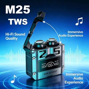 2026 M25 TWS 무선 헤드폰, 블루투스 5.3 헤드폰, 스포츠 헤드폰, LED 디지털 디스플레이 스테레오 헤드폰