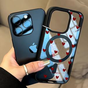 심플한 하트 무늬의 투명 케이스, MagSafe 호환, iPhone 18 Pro Max, 17, 15, 14, 11, 13, 12 Pro Max, Plus 모델용, 무선 충전 지원, TPU 소재