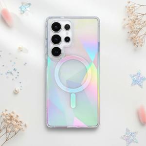 그라데이션 레인보우 레이저 마그네틱 폰 케이스 삼성 갤럭시 S25Ultra, S26Plus, S24FE 컬러풀 무선 충전 하드 커버