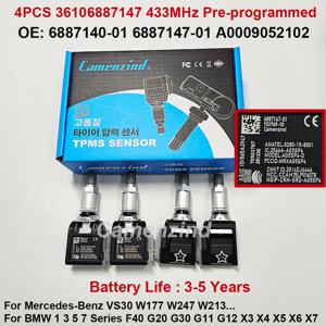 4PCS TPMS 센서 36106887147 A0009052102 433MHz 벤츠 VS30 W177 W247 W213 BMW G30 G20 X3 X5 6887147-01 6887140-01 0009052102