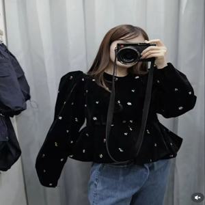 우아한 벨벳 플로럴 자수 재킷 클래식 레트로 고급 여성용 숏 아우터 통근 스타일 루즈핏 긴소매