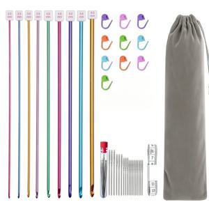 다채로운 색상의 27cm 코바늘 세트 (보관 가방 포함) 튀니지식 아프간 뜨개질 바늘 세트 가정용 수제 뜨개질 코바늘 도구