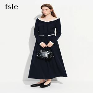 FSLE 2026 새로운 봄 여성 프랑스 스타일 아카데믹 투피스 세트 레이스 니트 탑 A라인 스커트 코디 프레피 우아한 빈티지 의상