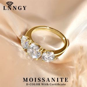 Lnngy 라운드 8mm & 6.5mm 여성용 모이사나이트 약혼 반지 14K 골드 충전 3 스톤 웨딩 링 스파클링 쥬얼리 선물
