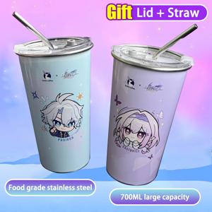 700ML 대용량 스테인리스 스틸 냉변색 냉수컵 빨대 뚜껑 포함 컬렉션 선물 재고 있음