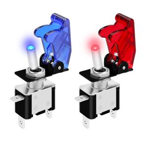 12V LED 조명 토글 스위치, 항공기 안전 플립 커버 포함, 12볼트 DC 20A 헤비 듀티 커버형 조명, 레이싱용