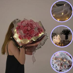 LED 꽃 포장지 조명 레이스 메쉬 웨이브 원사 플로리스트 꽃다발 포장 장식 웨딩 생일 선물