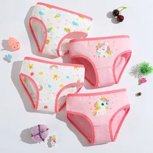 고급 면소재 여아 팬티 4종 세트 - 2-9세 유니콘 프린트 아동 속옷, 유연한 밴드와 통기성 우수, 피부 자극 최소화