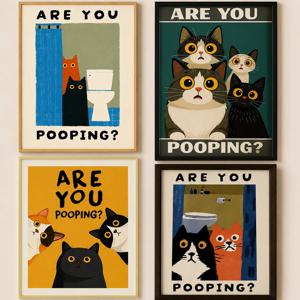 Are You Pooping Cat Print – 재미있는 욕실 벽 장식, 욕실 장식용 유머러스한 고양이 포스터, 귀여운 고양이 욕실 프린트, 재미있는 그림