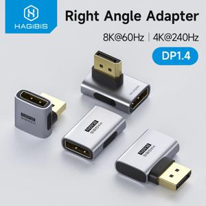 Hagibis DisplayPort 어댑터 직각 90도 남성-여성 DP1.4 커넥터 케이블 연장 컨버터 360Hz PC 노트북용