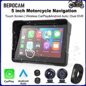 BEPOCAM BMW 무선 CarPlay 및 Android Auto IPX7 방수 모토 블루투스 듀얼 DVR 레코더용 휴대용 5인치 GPS 네비게이션 화면