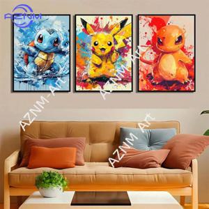 애니메이션 포켓몬 피카추 Charmander Bulbasaur Squirtle 포스터 HD 캔버스 페인팅 홈 거실 그림 벽 예술 어린이 선물