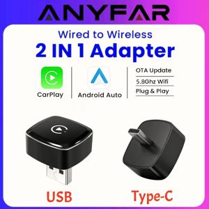 2026 애니파 2 in 1 무선 카플레이 어댑터&안드로이드 오토 무선 어댑터 5Ghz 와이파이 USB 타입 C 플러그 앤 플레이 카플레이 무선