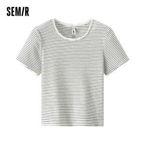 세미르 여성용 티셔츠 2026 짧은 레이스 크루넥 슬림 스트라이프 우아하고 부드러운 캐주얼 소프트