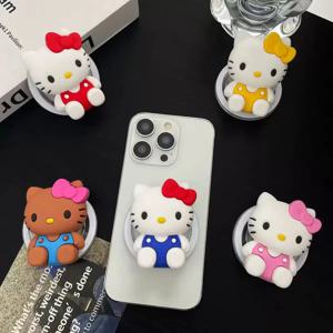 3D Sanrio Hello Kitty For Magsafe 자기 전화 그립톡 그립 톡 스탠드 아이폰용 귀여운 만화 접이식 실리콘 홀더 케이스