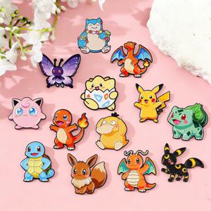 무작위 7Pcs 애니메이션 포켓몬 몬스터 에나멜 핀 크리 에이 티브 엘프 피카추 사이덕 벌바사우르 스쿼틀 브로치 라펠 배지 코스프레 선물