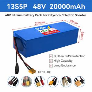 48V 전기 스쿠터 배터리 13S5P 20Ah 18650 등급-A 셀 2000W 내장 BMS XT60 JST 고용량 장거리 안전하고 내구성이 뛰어남