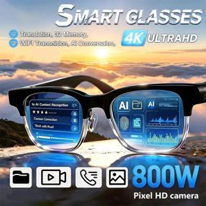 AI 스마트 안경 4K 원격 제어 터치 사진 카메라 녹화 번역기 음성 비서 무선 블루투스 아이웨어