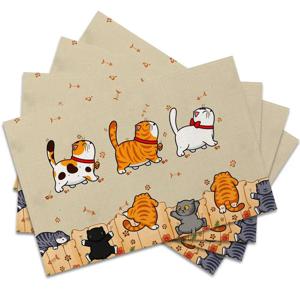 4개, 고양이 테마 플레이스매트, 최고의 플레이스매트, 세탁 가능, 휴일 파티, 홈 데코, 주방 조리대, 직사각형 식당에 적합, 식당과 주방을 더욱 아름답게, 그리고 가족과 친구들을 위한 생일 선물 및 집들이 선물로 만들어보세요.
