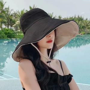 챙이 넓은 UPF 50+ 자외선 차단 여성용 햇빛 가리개 모자, 하이킹용 어부 모자, 접이식 여름용 솔리드 비치 모자 2024, 양면 사용 가능한 햇빛 가리개 모자