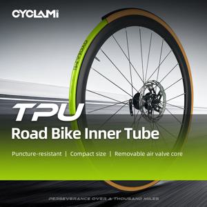 CYCLAMI 초경량 TPU 자전거 이너 튜브 금속 노즐 자전거 이너 타이어 탈착식 프렌치 밸브 로드용 700C 700 18 23 25 28 30 32 C