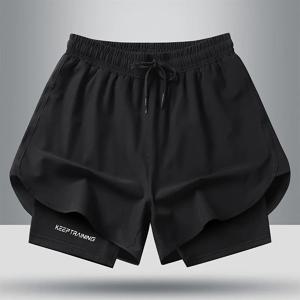 남성용 속건성 통기성 2-in-1 러닝 반바지(내장 안감 포함) 운동, 조깅, 마라톤 러닝에 적합