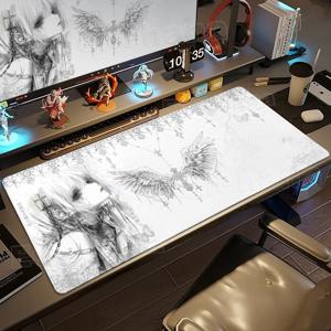 블랙 화이트 엔젤 마우스 패드 대형 PC 게임 애니메이션 예쁜 소녀 데스크 매트 XXL 만화 노트북 키보드 게이머 액세서리 사무실 장비