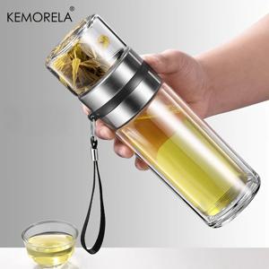 1pc 누출 방지 이중 벽 절연 유리 차 물 분리 구획이있는 담그는 병 350ml/450ml/500ml 재사용 가능한 여행