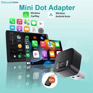 Ottocast Mini Dot 2 in 1 무선 CarPlay 및 Android Auto 어댑터, 유선 CarPlay 기능이 있는 차량용 5Ghz WiFi Type-C/USB 플러그 플레이 동글