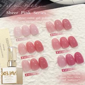 XEIJAYI 1/6개입 핑크 시리즈 젤 네일 폴리쉬, 15ml 프렌치 네일 젤 폴리쉬, 쏙 오프 UV 라이트 큐어 젤 폴리쉬 네일 데코레이션용