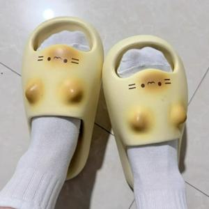 한국산 두꺼운 바닥 고양이 슬리퍼 부드러운 밑창 단색 두꺼운 플랫폼 슬리퍼 EVA 미끄럼 방지 실내화 커플 및 여성용