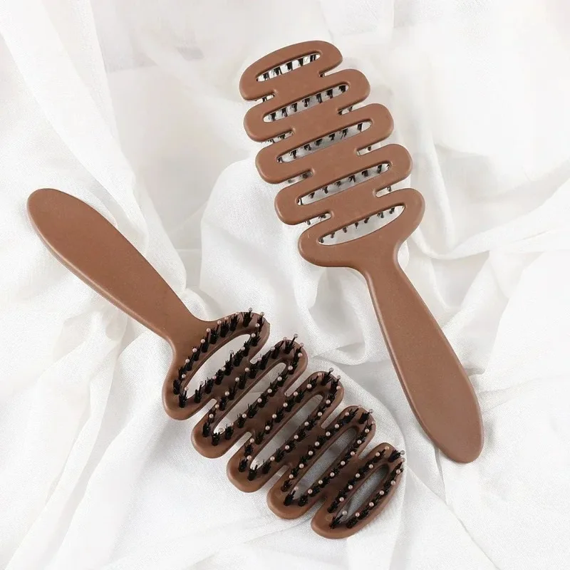 멧돼지털 헤어 빗 속이 빈 엉킴 방지 헤어 브러쉬 여성 두피 마사지 브러쉬 곱슬머리 브러쉬 살롱 헤어 스타일링 도구