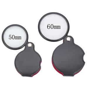 50/60mm 미니 돋보기 6/8X 접이식 가죽 케이스 휴대용 핸드헬드 독서 신문 보석 선물용 단일 유리 렌즈