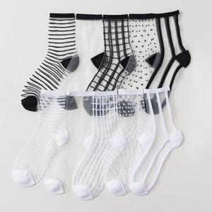 5/10 쌍 여름 레이스 메쉬 투명 여성 양말 초박형 통기성 소녀 소프트 하라주쿠 빈티지 streetwear 캐주얼 양말