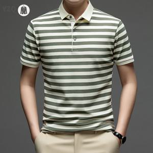 남성 비즈니스 캐주얼 스트라이프 폴로 셔츠 반팔 통기성 와플 니트 여름 클래식 웨어