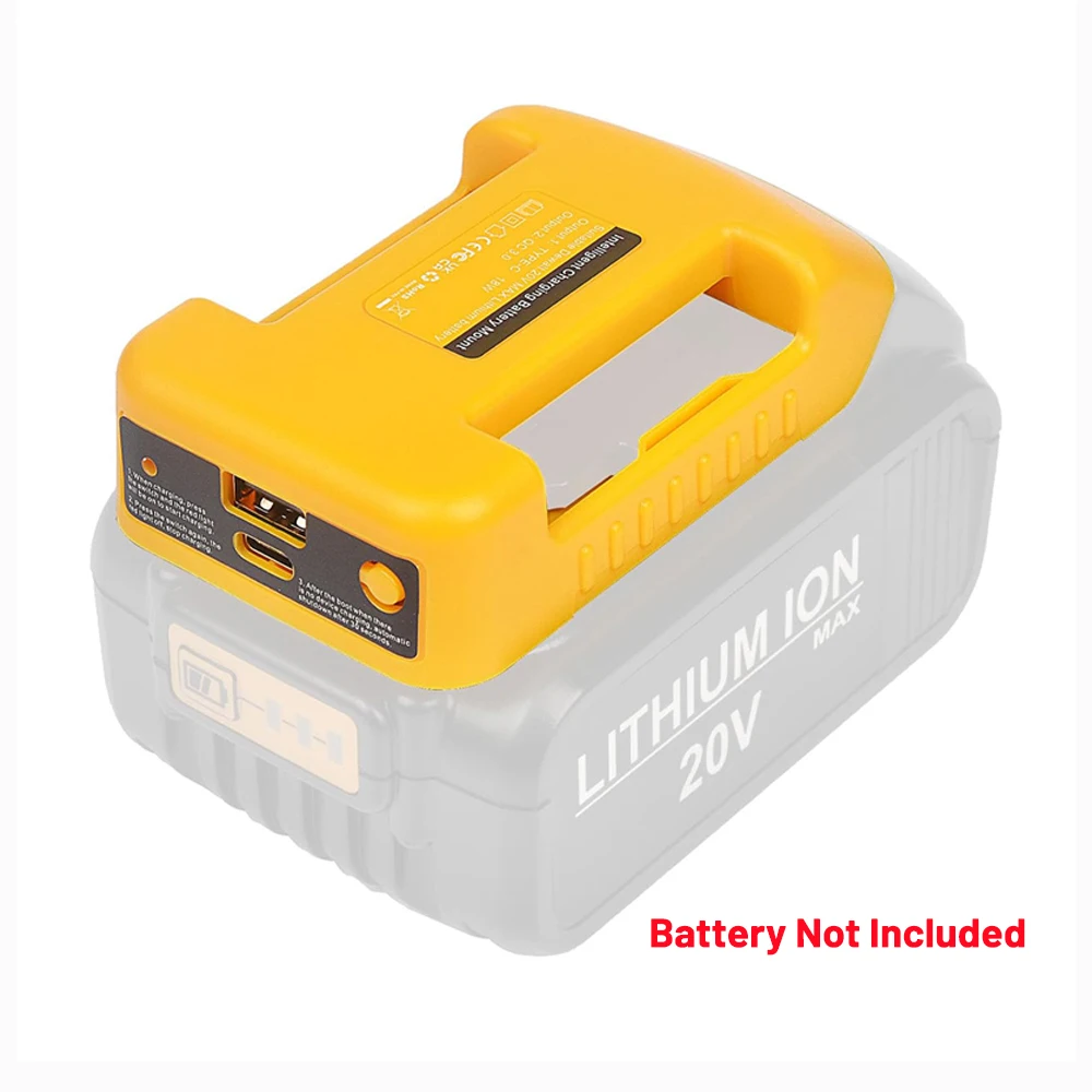 Dewalt 18V 20V 리튬 이온 배터리 유형-C USB 충전 전원 은행 DCB200 DCB205 DCB183 DCB203 DCB206 용 전동 공구 액세서리 어댑터