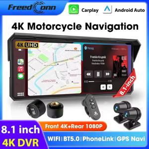 프리드콘 오토바이 네비게이션 GPS DVR 카플레이 안드로이드 오토 휴대용 8.1인치 IP67 방수 무선 모토 레코더 모니터