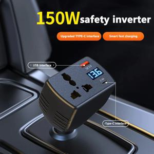 2026 인버터 150W DC 12V - AC 220V 자동 전원 인버터 차량용 전압 변환 어댑터 디지털 디스플레이 USB C 차량용 충전기 포함