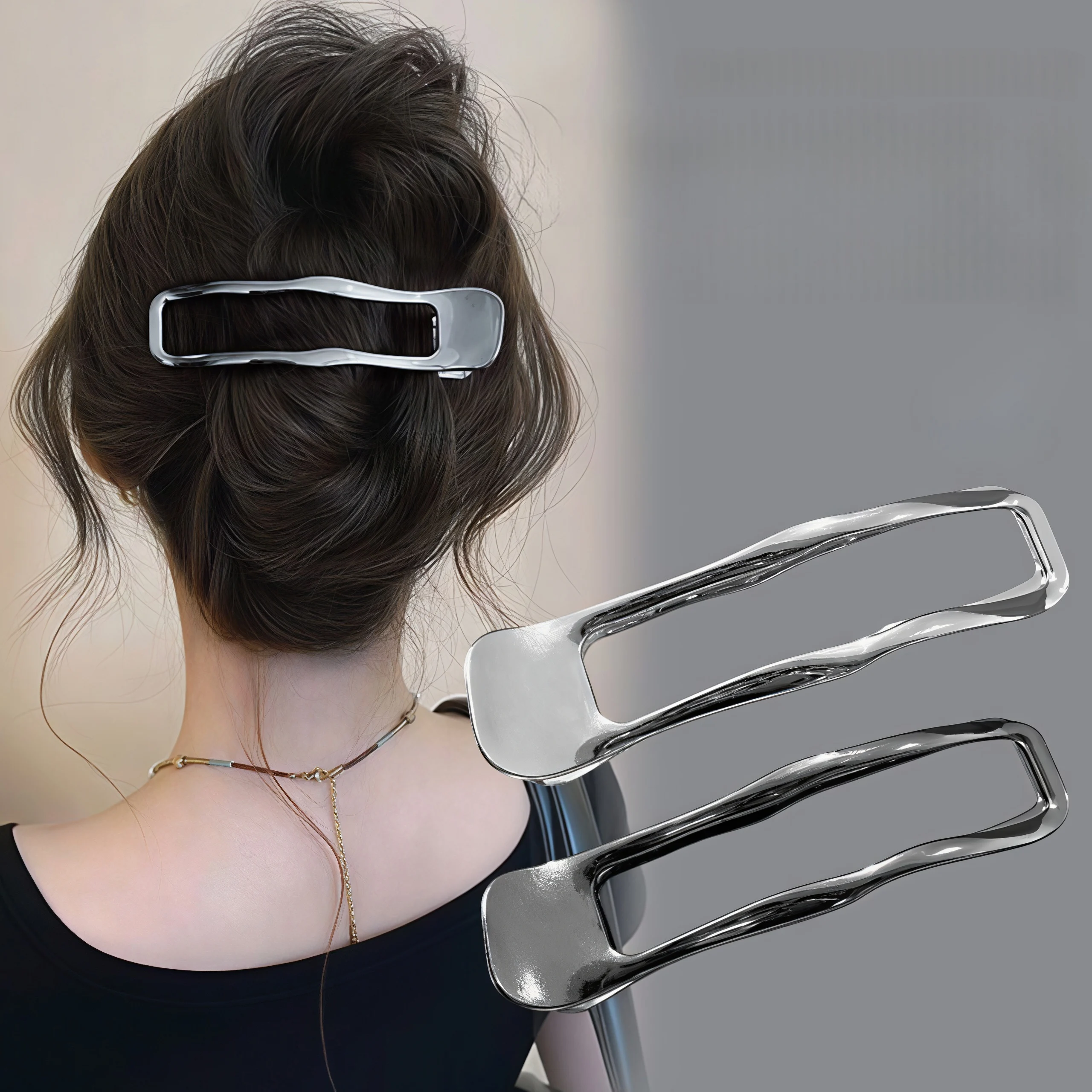 속이 빈 직사각형 헤어 클로 클립 금속 덕빌 헤어 클립 미끄럼 방지 그립 헤어 바레트 기하학적 헤어 액세서리 데일리용