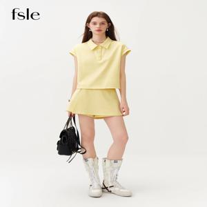 FSLE 2026 여름 여성 반팔 폴로탑 퀼로트 세트, 하이라이즈 스플릿 조인트 스커트 팬츠 (테니스 코어 애슬레저 스타일)