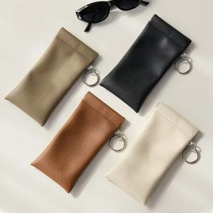 1pc PU 가죽 선글라스 파우치(키링 포함) 여성용 남성용 휴대용 소프트 스크래치 방지 안경 케이스 일상 사무실 및 여행용