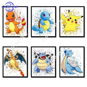 애니메이션 포켓몬 캔버스 페인팅 Bulbasaur Charmander Squirtle 포스터 및 인쇄 수채화 벽 예술 그림 홈 장식 어린이 선물