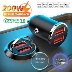 유니버설 200W QC PD 미니 자동차 고속 충전기 12-24V 라이터 고속 충전 자동차 USB 충전기 (샤오미, 삼성, 화웨이, 아이폰용)