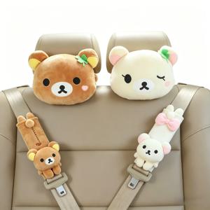 귀여운 리락쿠마 자동차 안전벨트 커버 부드러운 봉제 곰 안전벨트 어깨 패드 일본 스타일 귀여운 자동차 액세서리 여성용