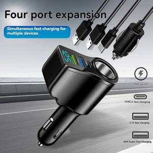 4 in 1 차량용 충전기 어댑터 66W PD 고속 충전 USB C 차량용 충전기 시거잭 분배기 디지털 디스플레이 포함