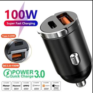 미니 100W PD QC 풀링형 고속 충전 차량용 충전기 USB C 차량용 휴대폰 충전 어댑터 (아이폰 15, 16, 17, 샤오미, 삼성, 화웨이 호환)